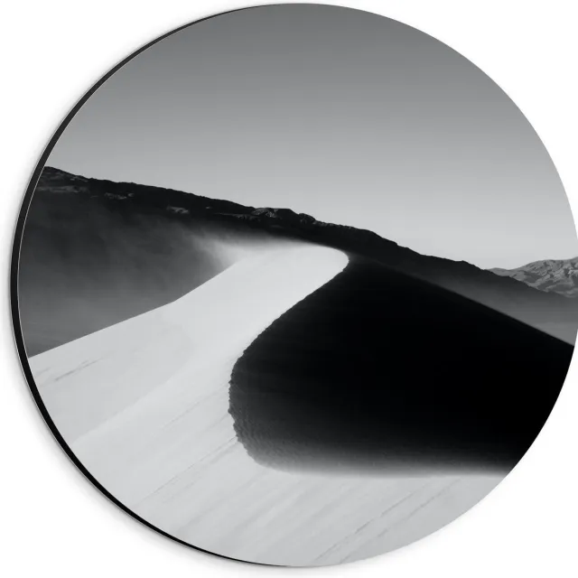 KuijsFotoprint Dibond Wandcirkel - Zandheuvels in de Woestijn (zwart/wit) - 20x20cm Foto op Aluminium Wandcirkel (met ophangsysteem)
