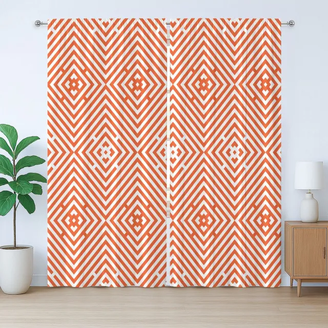 ABAKUHAUS Rustiek Gordijn in Brandoranje, Ruitvormig Patroon, met Bandjes voor de Woonkamer met Lussen en Haken, 280 x 175 cm, Brandoranje en Wit