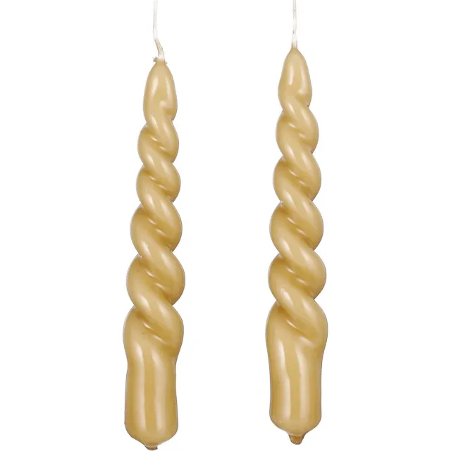 Mica Decorations Twist Kaars - Set van 2 - H15 cm - Lichtbruin, glanzend Glanzend lichtbruin