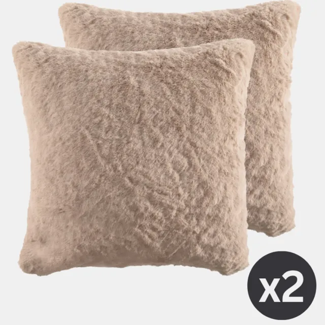 Tiseco Kussen (gevuld) RUBY - zacht imitatie konijnenbont - 45x45 cm, Taupe