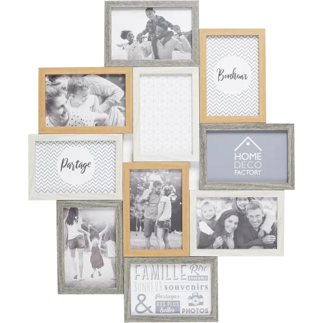 Home Decor Factory Collage Fotolijst voor 10 Foto's - Hout & Glas - Beige/Bruin houtkleur
