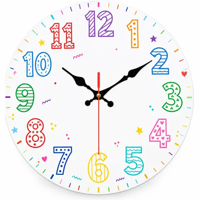 SWGOTA Ronde wandklok van acrylaat 20 cm - Stil uurwerk, gekleurde cijfers en decoratieve vlakke opdruk Multicolor