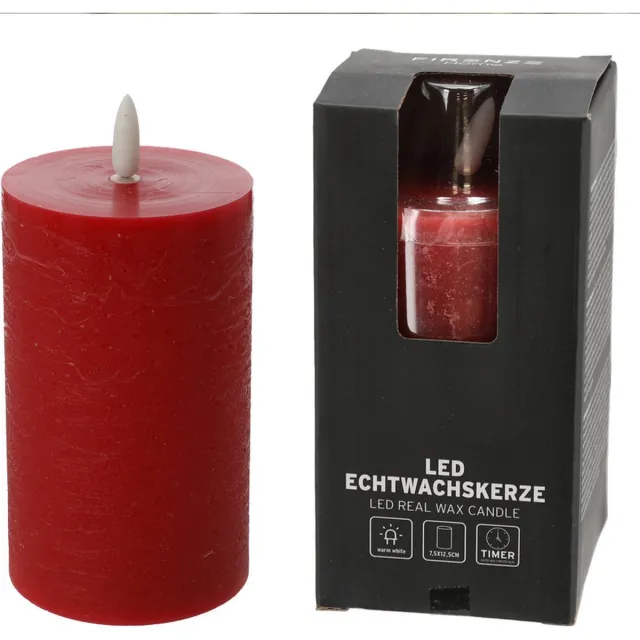 Firenze Home LED kaars - rood - D7,5 x H12,5 cm -met timer