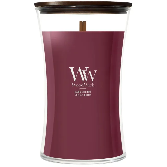 Woodwick Hourglass - Dark Cherry - Large Geurkaars - 130 branduren Paars