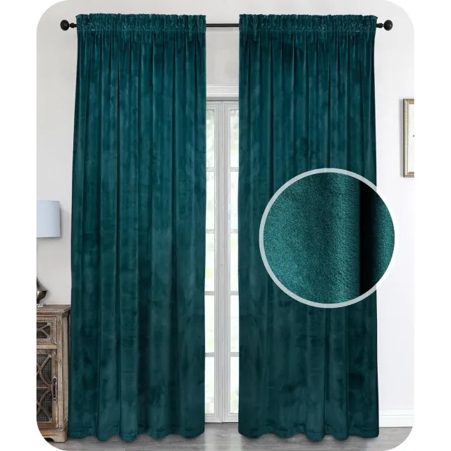 Unyqoos Elegant Verduisterend Fluwelen Gordijn met Plooiband voor Privacy en Stijl - 140x145 cm, Petrol Blauw groen