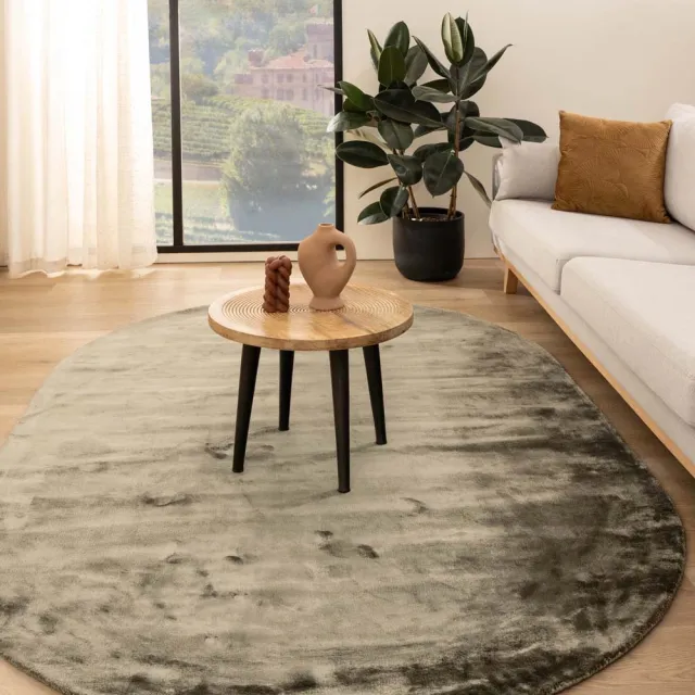 Paon Brillant Viscose vloerkleed ovaal - Pearl olijfgroen 300x400