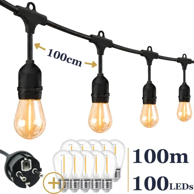 Odaily Lichtsnoer Buiten - 100m - 100 LEDs - Warm Wit Licht - IP65 - Professionele Kwaliteit