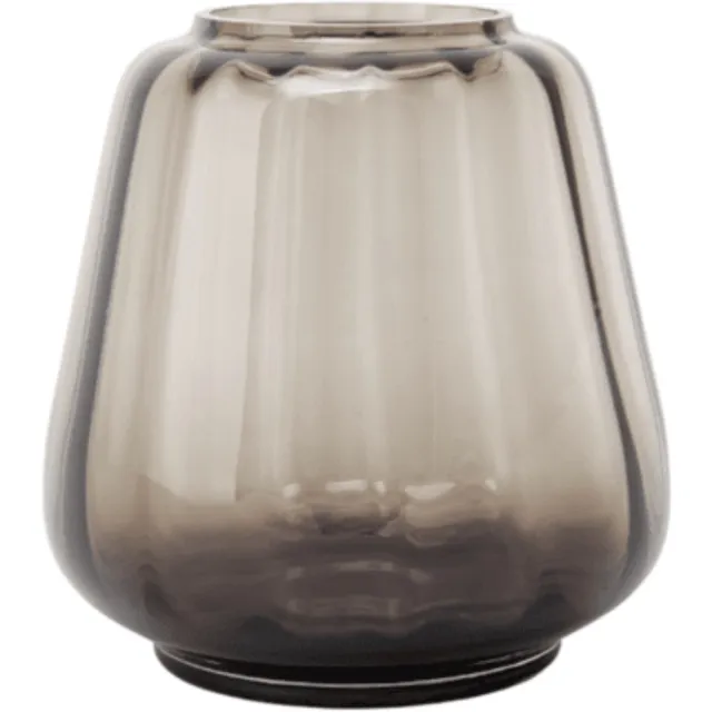 XLBoom Kuro Wave Small Smokey – Mondgeblazen glazen vaas Ø 22,5 cm × H 19,5 cm – Kleur Smokey – Design woonaccessoire Grijs