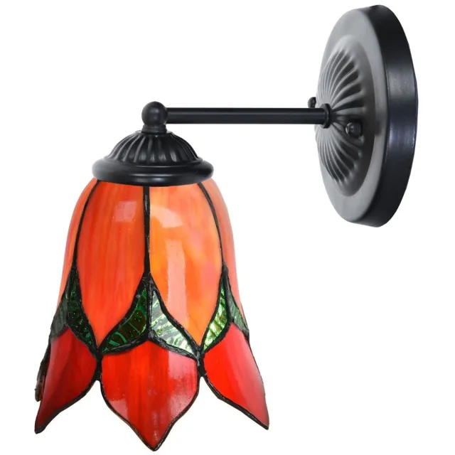 Coloured by Art Tiffany wandlamp zwart met Lovely Flower Red - Art Deco Trade Rood