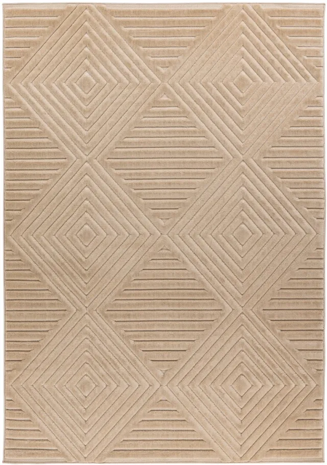 Padiro design laagpolig vloerkleed 80 x 150 cm - lichtbeige - modern geometrisch patroon - voor binnen en buiten - voor vloerverwarming - van polypropyleen