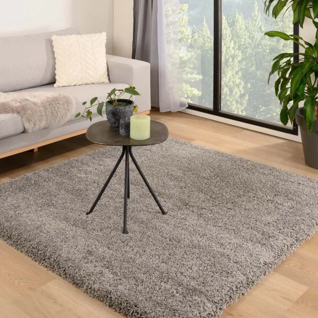 Tapeso Vierkant hoogpolig vloerkleed - Shaggy Grand lichtgrijs 160x160