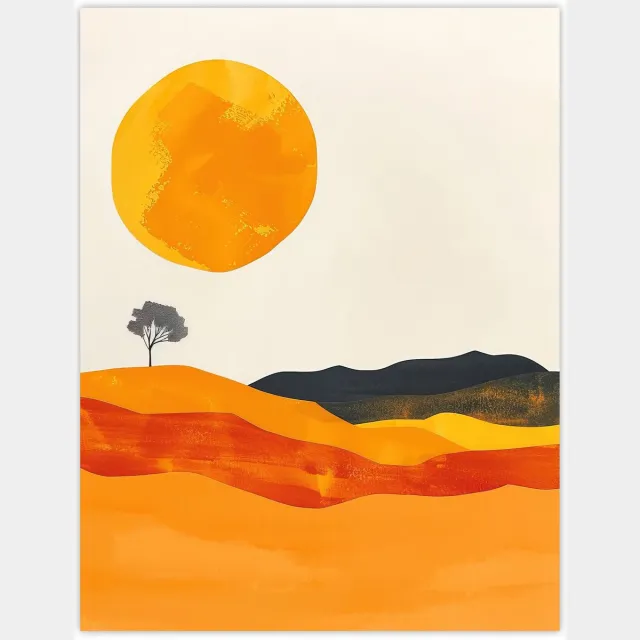Unyqoos Grote Boho Kunstposter met Abstract Landschap en Boom voor Woonkamerdecoratie Geel