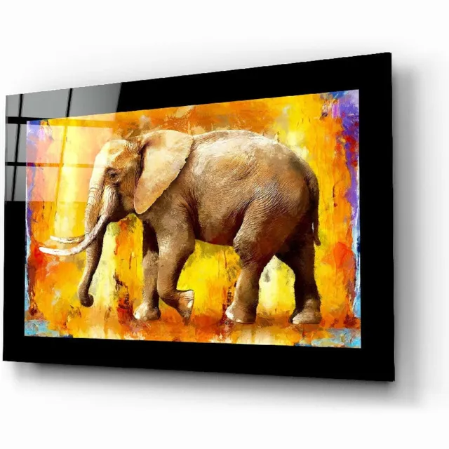 Insigne Art Glasschilderij – Oranje Abstracte Olifant in Olieverf – Decoratief Glasschilderij Meerkleurig
