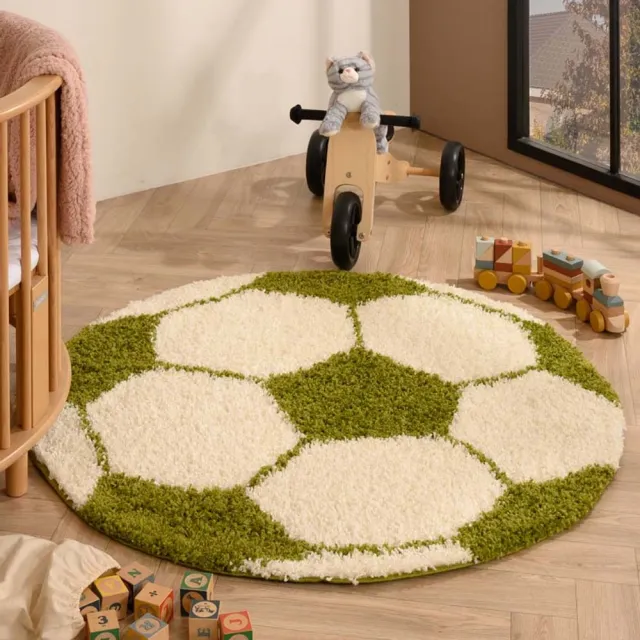 TrueWeave Voetbal vloerkleed rond - Sports crème/groen 100
