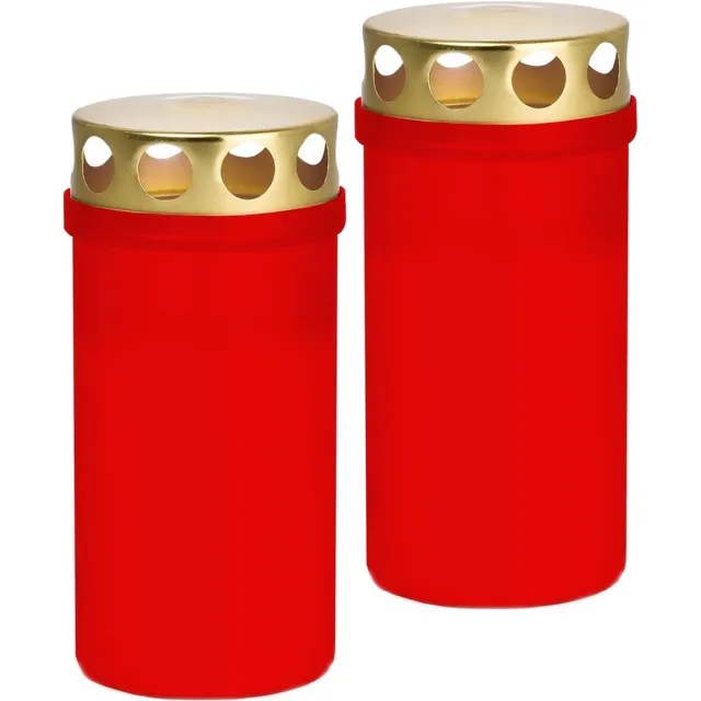 Trend Candles grafkaars/gedenklicht - 2x - rood - kunststof - met deksel - 6 x 12,6 cm - 2 dagen