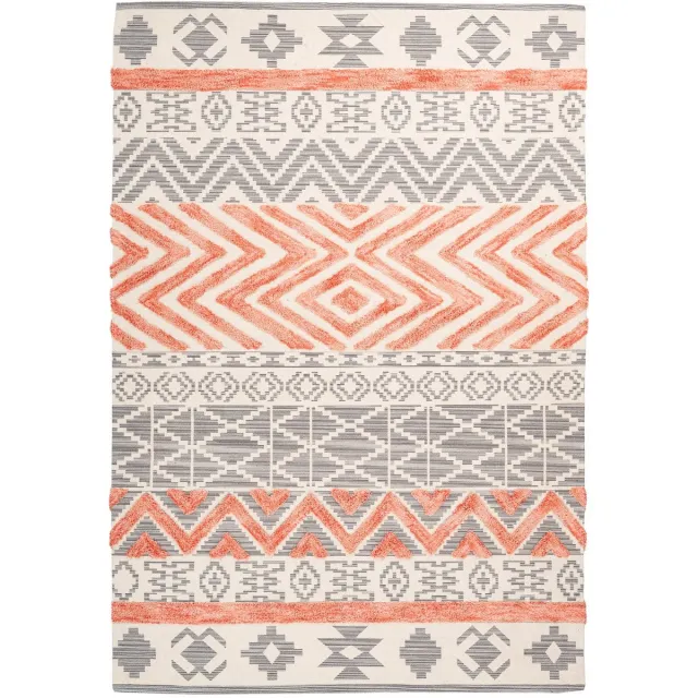 Padiro stijlvol laagpolig vloerkleed 200 x 290 cm - lichtbeige - geometrisch boho-patroon - voor vloerverwarming - van katoen en polyester