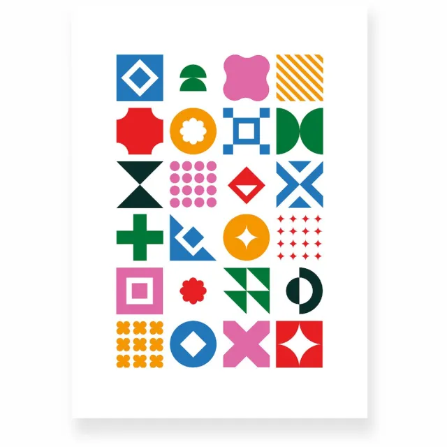 Yisual Poster 30x40 cm - Geometrische Vormen - Blauw - Oranje - Groen - Abstract - Vintage - Muurdecoratie - Wanddecoratie