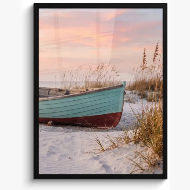 FrameYourWall Poster in lijst - Fotolijst 50x70 cm - Posters - Rustiek - Roeiboot - Zandstrand - Posterlijst zwart - Decoratie - Wanddecoratie woonkamer - Muurdecoratie slaapkamer