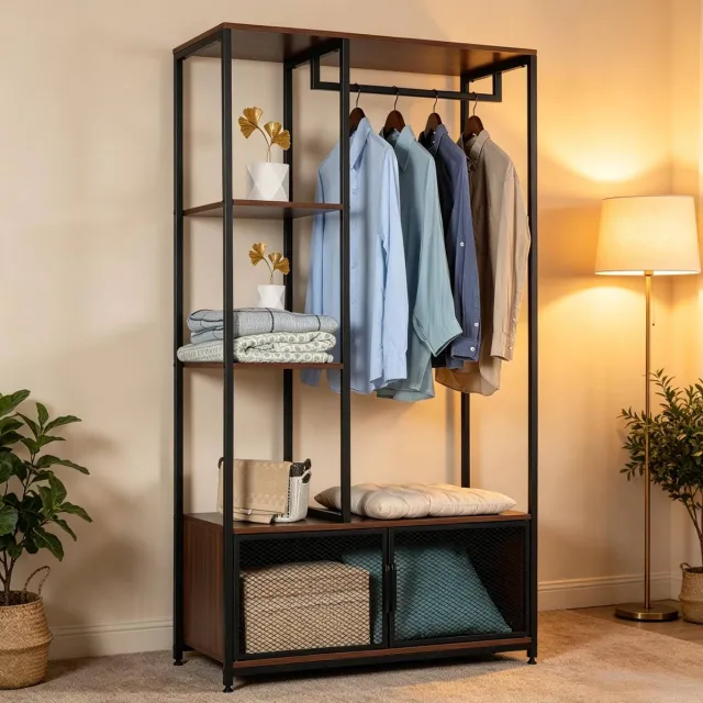 COVREO Kledingrek 90 x 40 x 167 cm zwart, MDF en metaal met planken