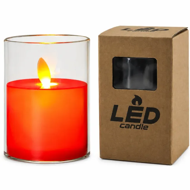 SWGOTA led kaarsen - rode LED-kaars van 7,5 x 10 cm met bewegende vlam, transparante kap en warm licht, in doos, zonder batterijen Rood