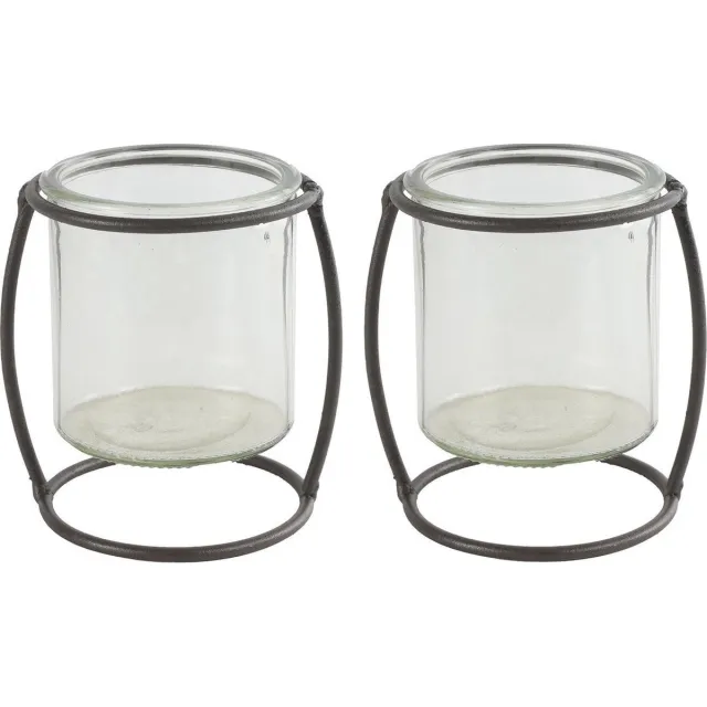 mondex Set Waxinelichtjes houder Netti 10,5 Cm Staal/glas Bruin (2 stuks)