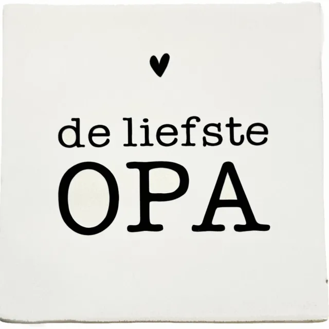Snoes Spreuktegel – De liefste OPA – Wit met Zwart – Inclusief Plakhaakje – Handgemaakt Spaans Keramiek 10x10 cm – Cadeau Opa – Persoonlijk Kado Grootvader