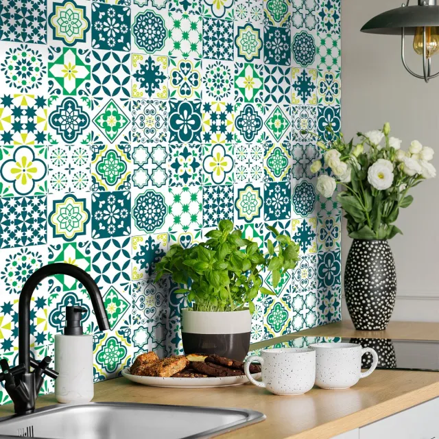 Ambiance Sticker Zelfklevende tegelmuurstickers voor keuken en badkamer - 24 Azulejos Catina cementtegelstickers - 24 stickers 10x10cm Multi color
