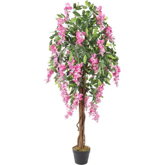 Kunstpalm Kunst Bloemboom Wisteria | Roze – 150cm – Nep Bloemboom – Kunstplant voor Binnen – Sfeervolle kunst bloemboom - nep blauwe regen - Onderhoudsvrij Lichtroze