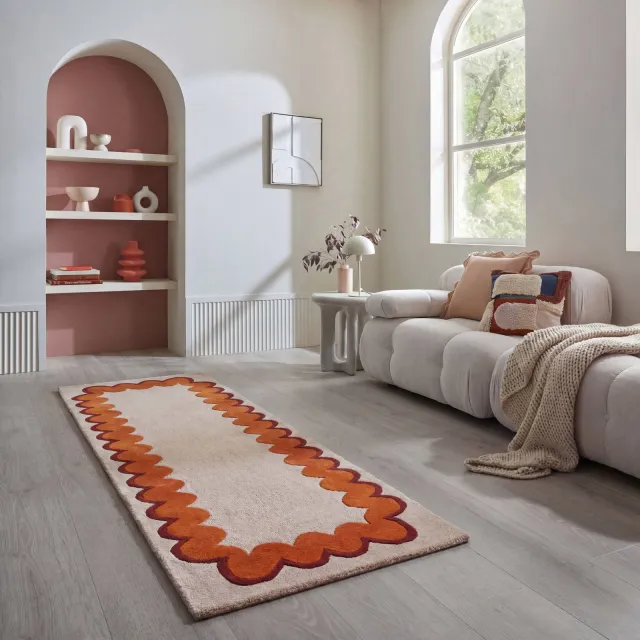 Flair Rugs Wiggle Border wollen loper oranje, foto 2
