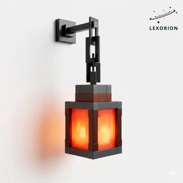 Lexorion Pixel Art Nachtlampje – Retro Lantaarn – 16 RGB Kleuren – Draagbaar LED Sfeerlampje – DIY Verlichting voor Slaapkamer & Bureau Bruin/grijs (houtstructuur)