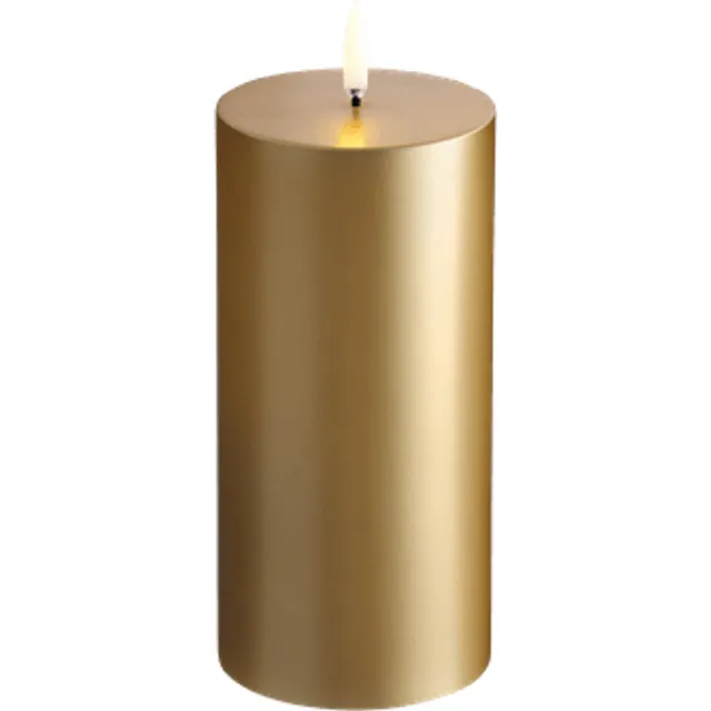 Uyuni Lighting Uyuni - Gouden afwerking Pijlerkaarsen, Glad 7,8 x 15cm / met dimfunctie / echte waxkaarsen met electronische vlam / geen brandgevaar wel de juiste sfeer met een gouden randje !