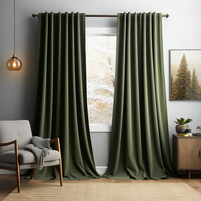 Qelus Gordijnen Blackout - Gordijnen - Gordijnen Kant en Klaar 2 Stuks - Fluwelen Gordijnen - Warmtewerend Gordijn - Geschikt Voor Woonkamer Slaapkamer - B 132 x H 244cm - Olijfgroen