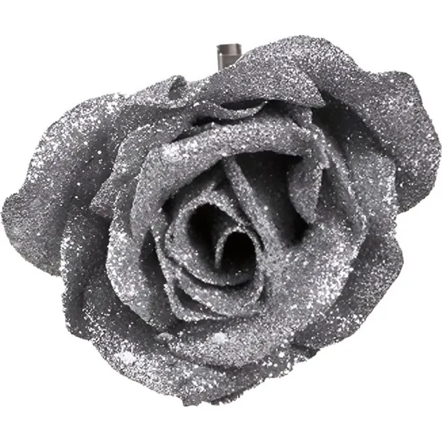 Cosy&Trendy Cosy & Trendy kersthanger - bloem - op clip - zilver - 9 cm - Kerstboomversiering