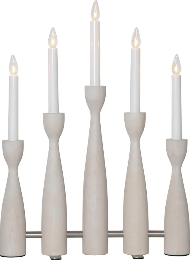 Star Trading kandelaar 'Midja', LED, 5-armig, hout, wit geglazuurd