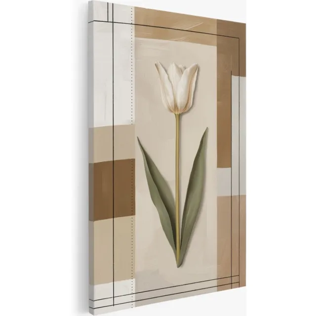 Saammp Canvas Schilderij - Tulp - Beige - Abstract - Bloemen - 80x120 - Foto op canvas - Wanddecoratie - Muurdecoratie Woonkamer - Kantoor Decoratie Multicolor