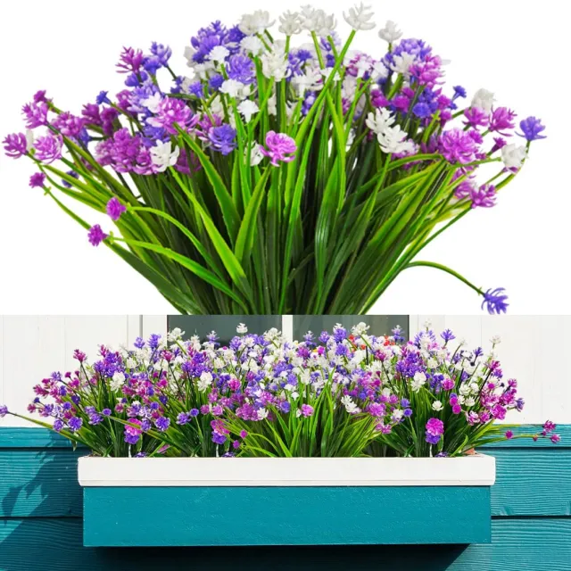 Ibenzoa Kleurrijke en Weerbestendige Kunstbloemen Set voor Binnen en Buiten Decoratie paars