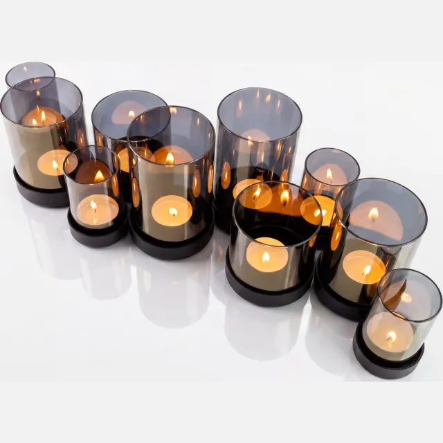Studio RAR Kaarsenhouder Radiance - Smokey glas Windlicht - Zwart stalen basis - Voor 10 kaarsen