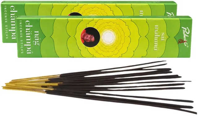 Nag champa Satya Nag Champa wierook stokjes - 2x pakje van 12 stuks - Sai Mahima Meditatie - 15 gram - geurstokjes - Zoete geur - Rustgevend Lichtgroen