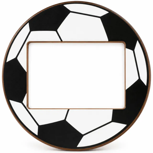SWGOTA Ronde grenen fotolijst met voetbalmotief, diameter 20,5 cm, voor foto's van 6 x 4 inch, met achterstandaard, OPP-zakverpakking Zwart