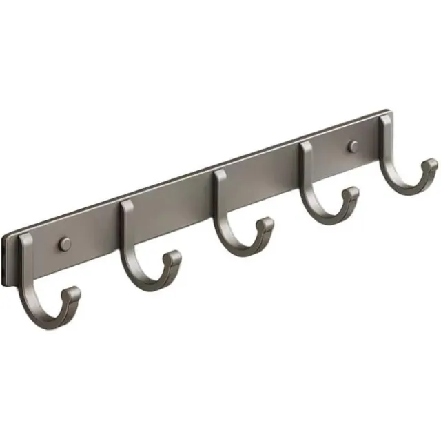 SNQ Grijze Zelfklevende Kapstokken Wandmontage - 5 Haken - 36 cm - Ruimtebesparend Voor Jassen - Hoeden En Tassen - Voor Badkamer En Kast
