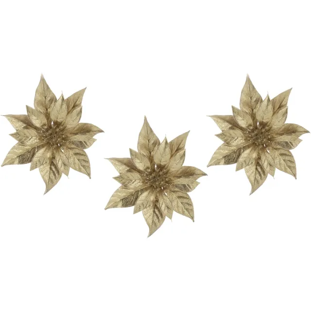 Cosy&Trendy Cosy & Trendy Decoratie bloem - 4x stuks - kerstster - op clip - goud - glitter -18 cm - kunststof - kerstversiering Goudkleurig