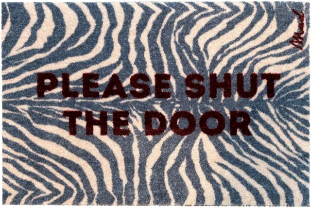 Mad About Mats Rosie - deurmat/badmat - please shut the door - droogloop/touch - wasbaar - 50x75cm lichtblauw