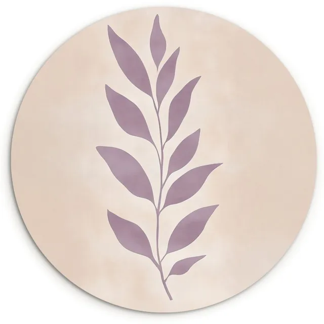WallCircle Wandcirkel 90x90 cm - Muurcirkel Tak - Bladeren - Minimalistisch - Beige - Muurdecoratie woonkamer - Wanddecoratie slaapkamer - Kamer decoratie accessoires - Ronde schilderijen Blad - Minimalistisch