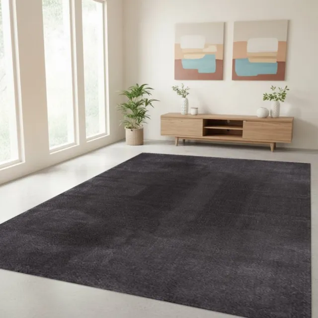 TapisTrend Harig tapijt Antraciet 120x160 cm Effen, wasbaar, antislip vloerkleed met een zachte pool van 19 mm voor de woonkamer, slaapkamer en eetkamer