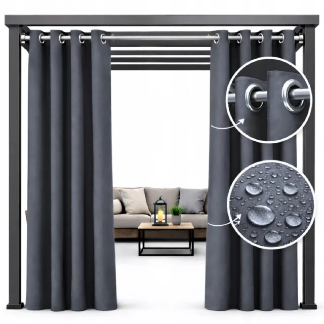 NOW-ART Waterdichte Tuindoek Gordijn 155x240cm Grijs met Grommets voor Balkon