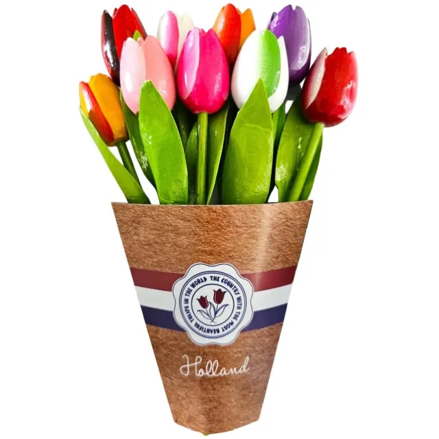 TTDGifts Houten tulpen - Typisch Hollands cadeau - Houten tulpen boeketje - Mix kleuren