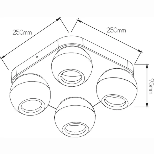 Fantasia Triton vierkante plafondlamp met 4 GU10-spots, zwart metaal, 220 x 220 x 95 mm, draaibaar en kantelbaar, lichtbron niet inbegrepen
