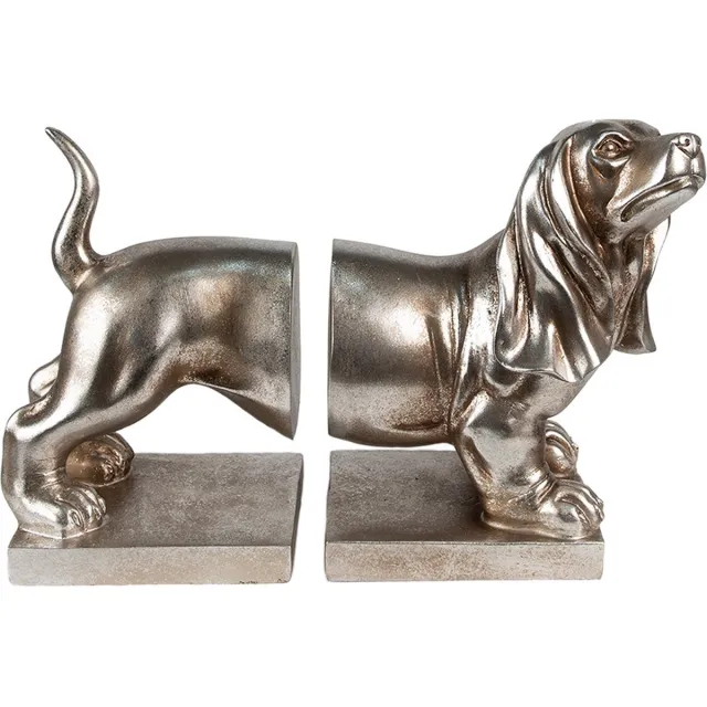 Clayre & Eef Boekensteunen Set van 2 Hond Teckel 36x12x19 cm Zilverkleurig Polyresin