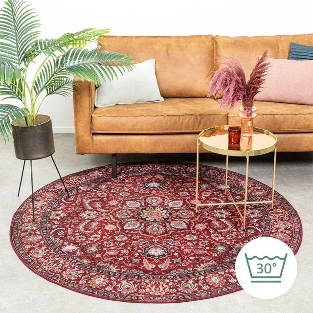 Fraai Rond vintage vloerkleed - Imagine Medaillon Rood | Rijk - Ø 120cm