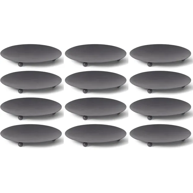 Novaliv Set van 12 kaarsenhouders ZWART 3 voet 7,5 cm kaarsenplaat kaarsenhouder decoratief bord rond Adventskrans kaarsenhouder tafeldecoratie voor stompkaarsen waxinelichtjes kaarspin metaal Kerstmis